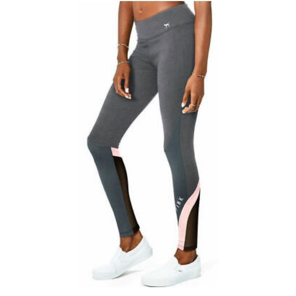 PINK Victoria's Secret Pants - VS Pink Gray Black Mesh Panel Yoga Leggings Pants